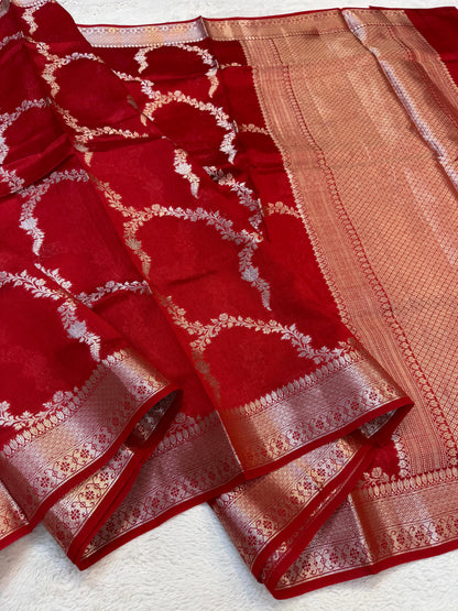 Red Shade Pure Viscose Premium Banarasi Silk Saree