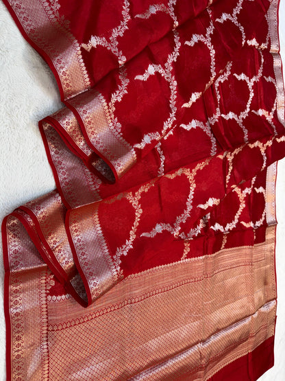 Red Shade Pure Viscose Premium Banarasi Silk Saree