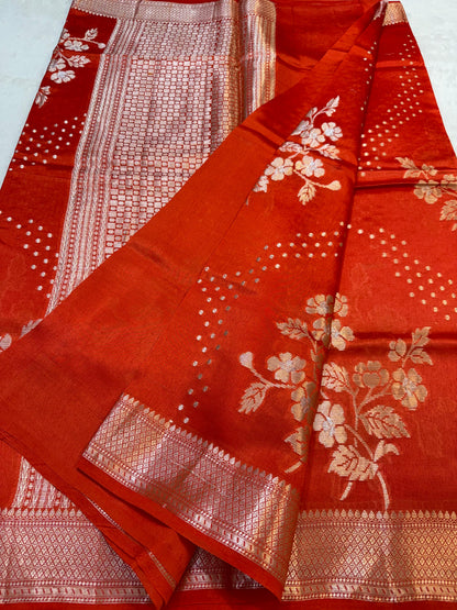 Orange Shade Pure Viscose Premium Banarasi Silk Saree