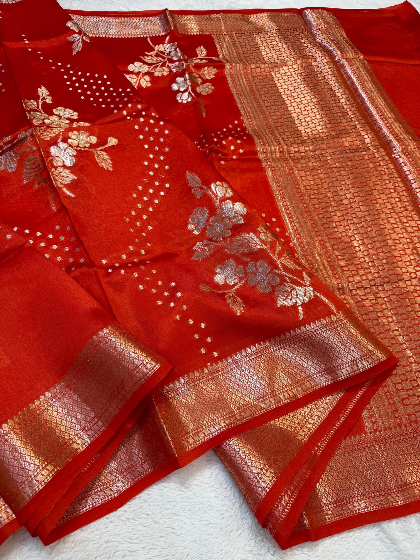 Orange Shade Pure Viscose Premium Banarasi Silk Saree