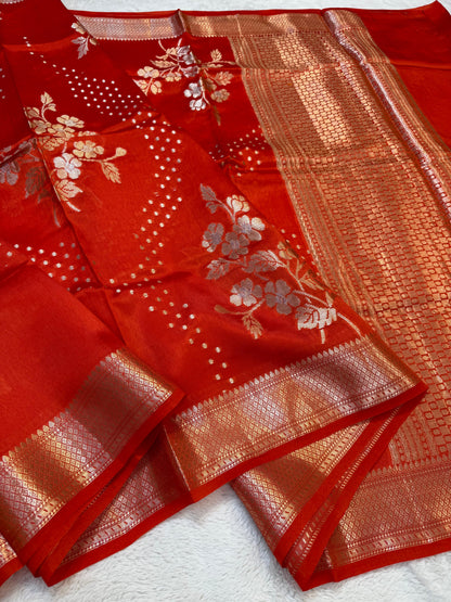 Orange Shade Pure Viscose Premium Banarasi Silk Saree