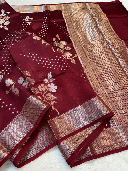 Wine Shade Pure Viscose Premium Banarasi Silk Saree