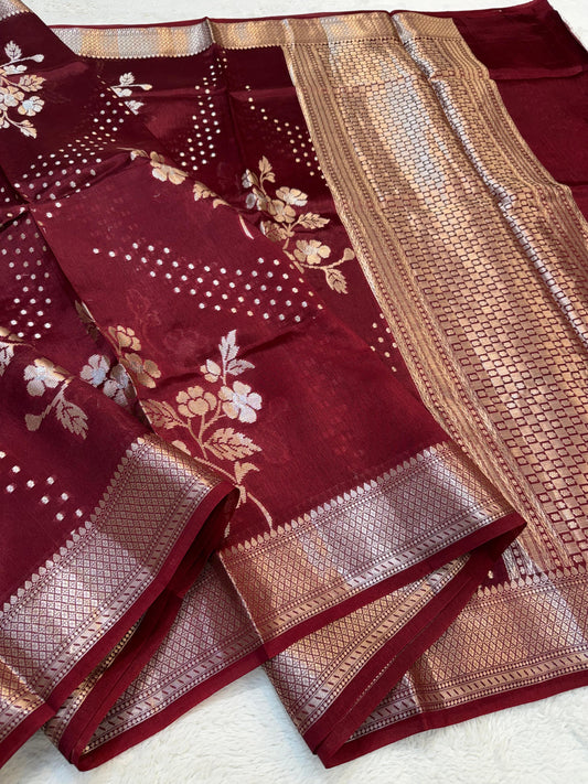 Wine Shade Pure Viscose Premium Banarasi Silk Saree