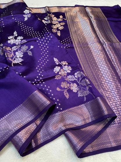 Blue Shade Pure Viscose Premium Banarasi Silk Saree