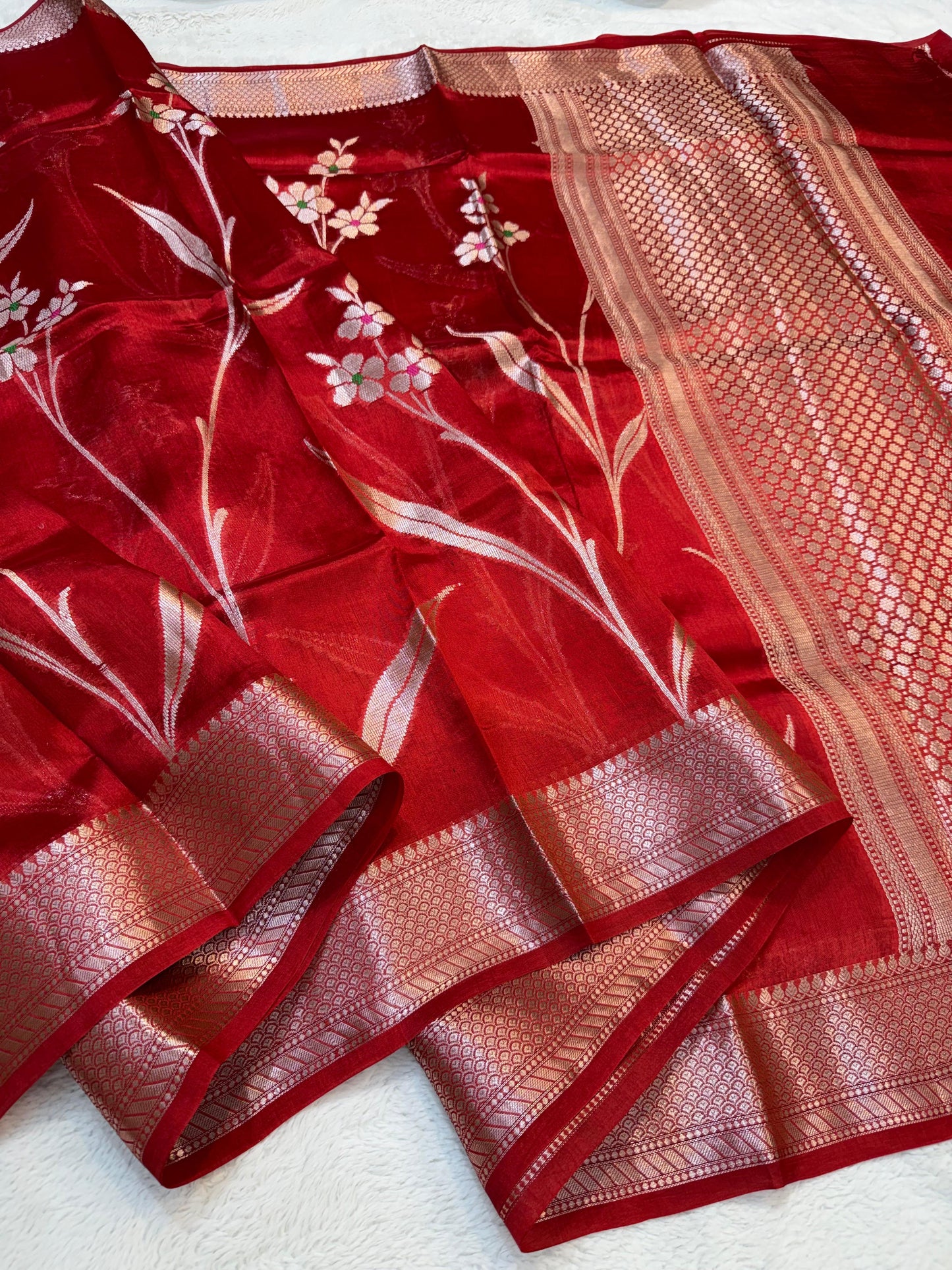 Red Shade Pure Viscose Premium Banarasi Silk Saree