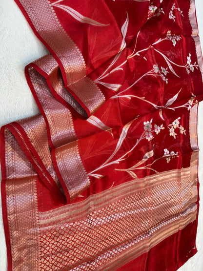 Red Shade Pure Viscose Premium Banarasi Silk Saree
