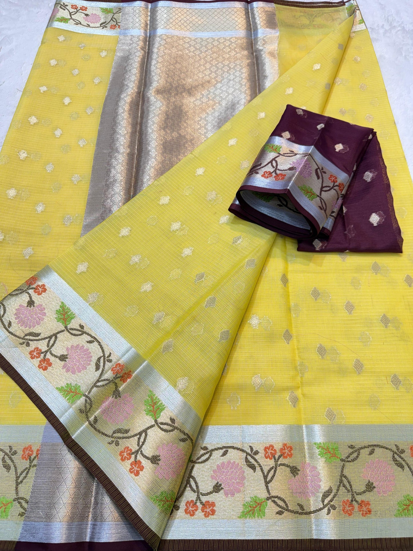 Gold Cotton Kota Paithani Border Premium Banarasi Saree