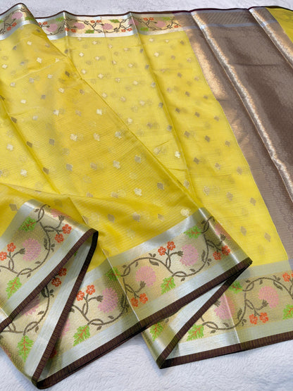 Gold Cotton Kota Paithani Border Premium Banarasi Saree