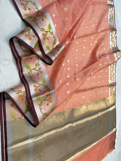 Peach Cotton Kota Paithani Border Premium Banarasi Saree