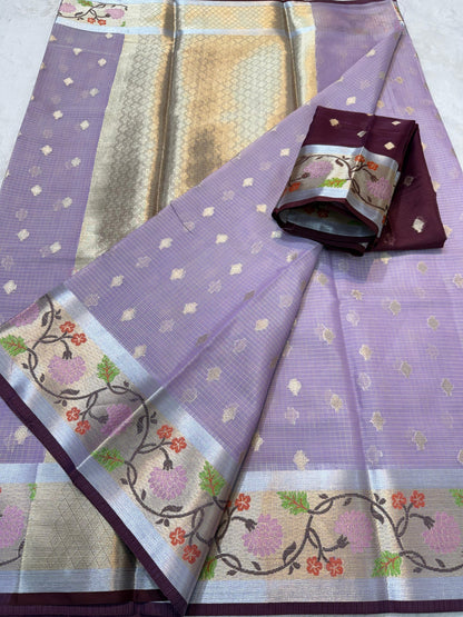 Lovender Cotton Kota Paithani Border Premium Banarasi Saree