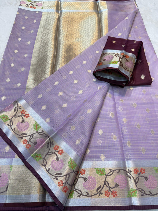 Lovender Cotton Kota Paithani Border Premium Banarasi Saree