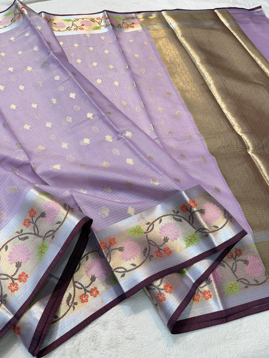 Lovender Cotton Kota Paithani Border Premium Banarasi Saree