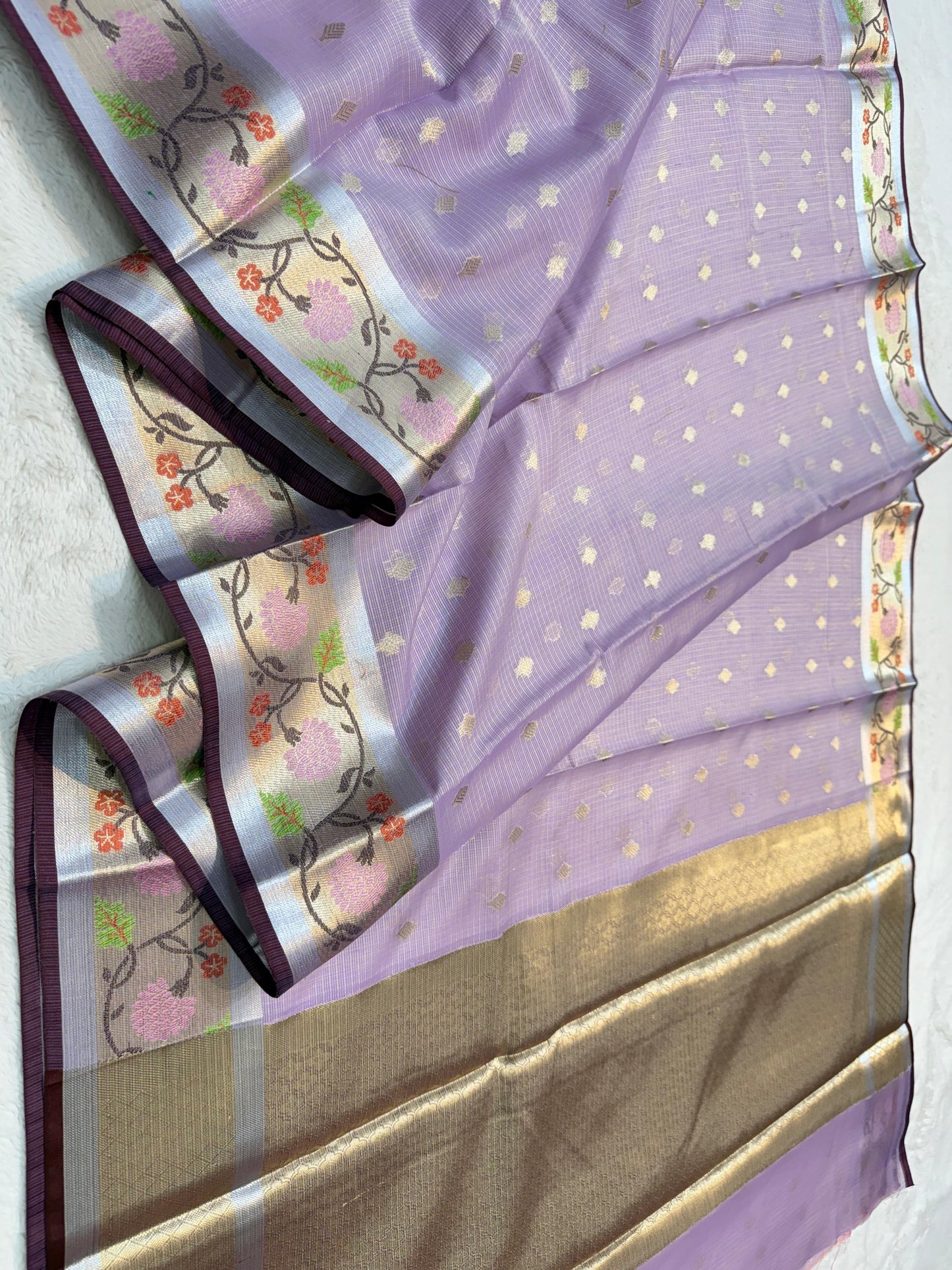Lovender Cotton Kota Paithani Border Premium Banarasi Saree