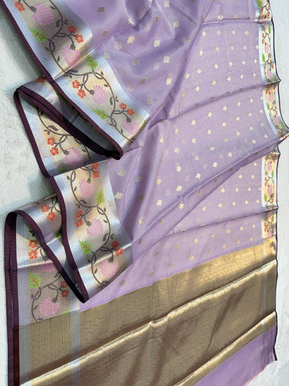 Lovender Cotton Kota Paithani Border Premium Banarasi Saree