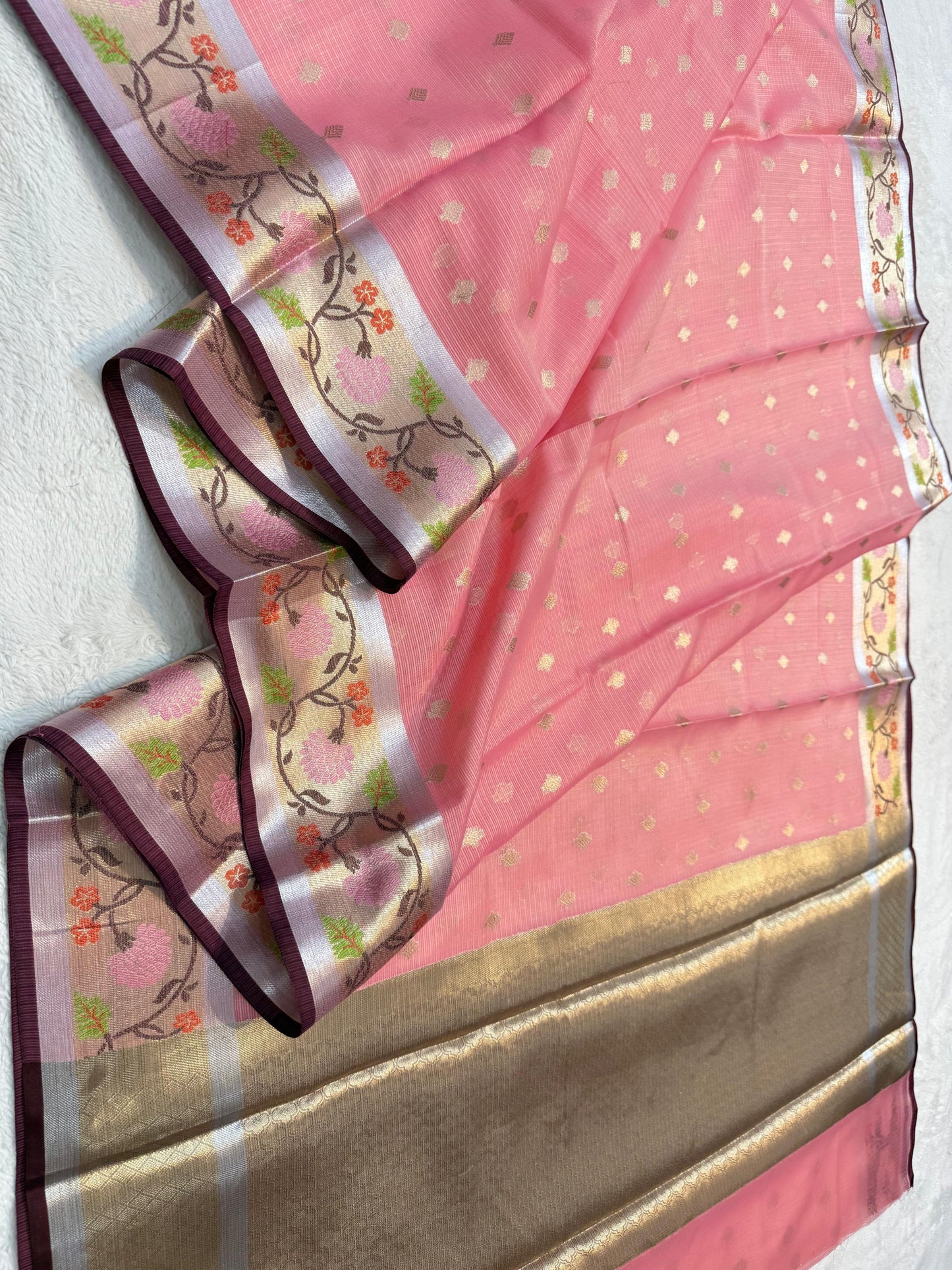 Pink Cotton Kota Paithani Border Premium Banarasi Saree