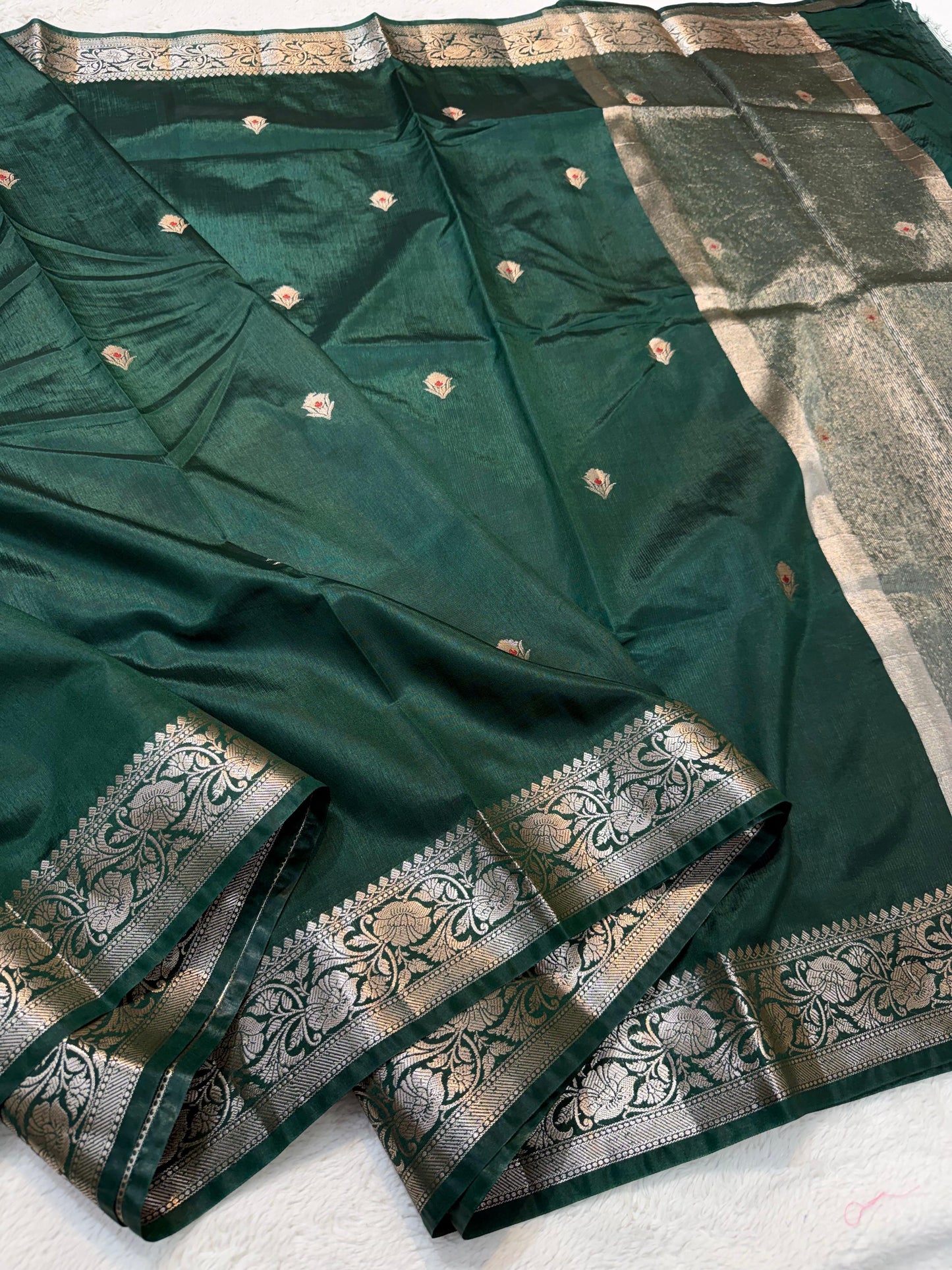 Bottle Green Soft Silk Premium Banarasi Saree