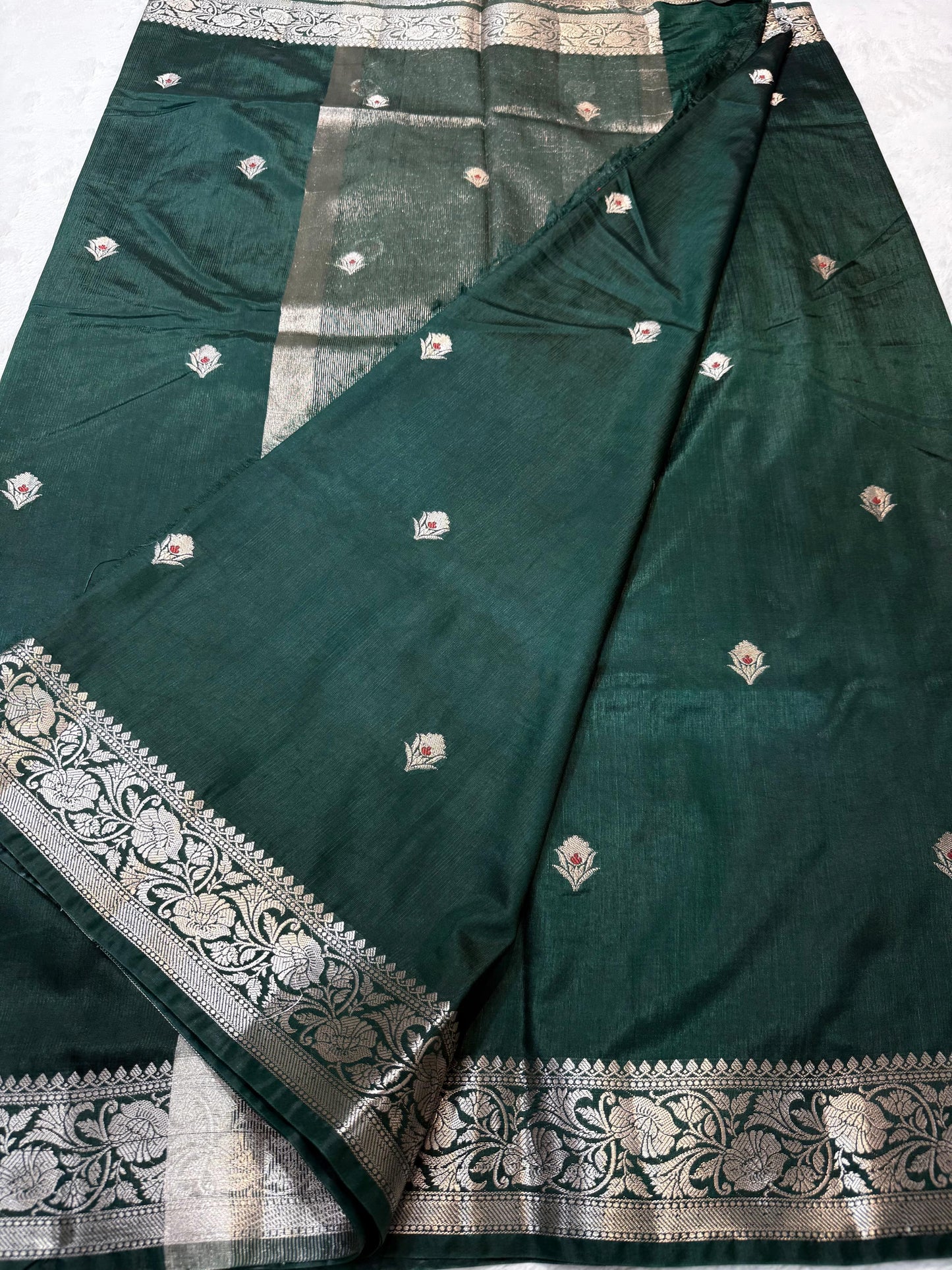 Bottle Green Soft Silk Premium Banarasi Saree