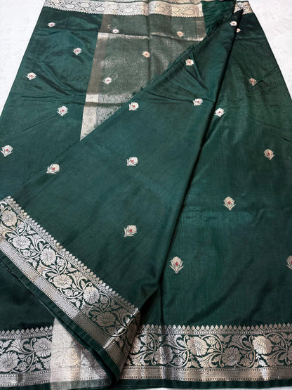 Bottle Green Soft Silk Premium Banarasi Saree