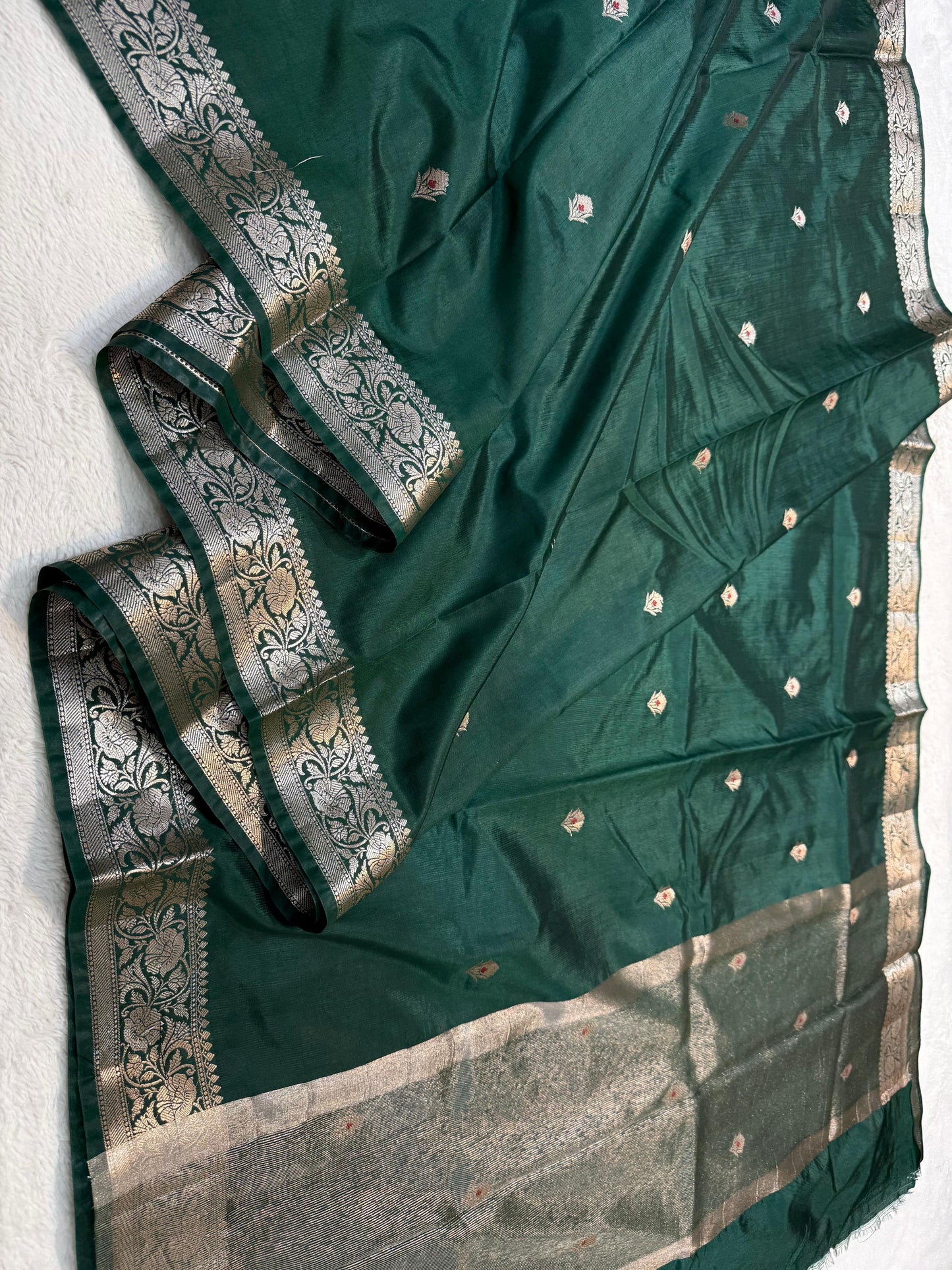 Bottle Green Soft Silk Premium Banarasi Saree