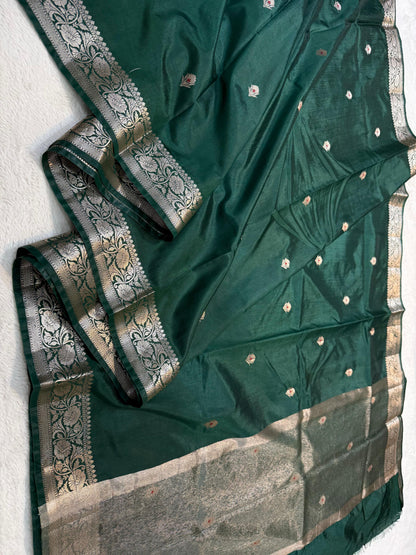 Bottle Green Soft Silk Premium Banarasi Saree