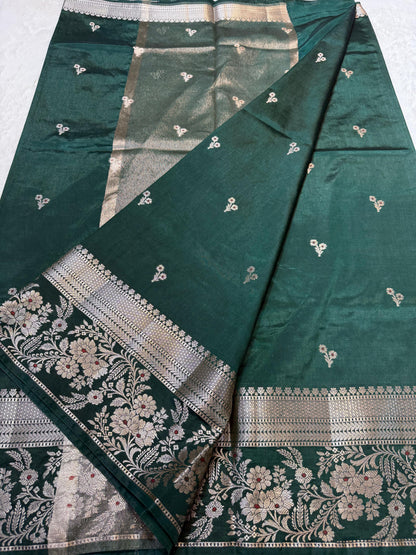 Bottle Green Soft Silk Premium Banarasi Saree