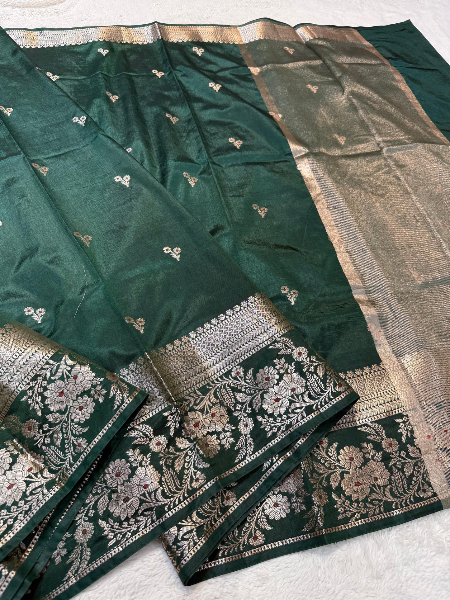 Bottle Green Soft Silk Premium Banarasi Saree