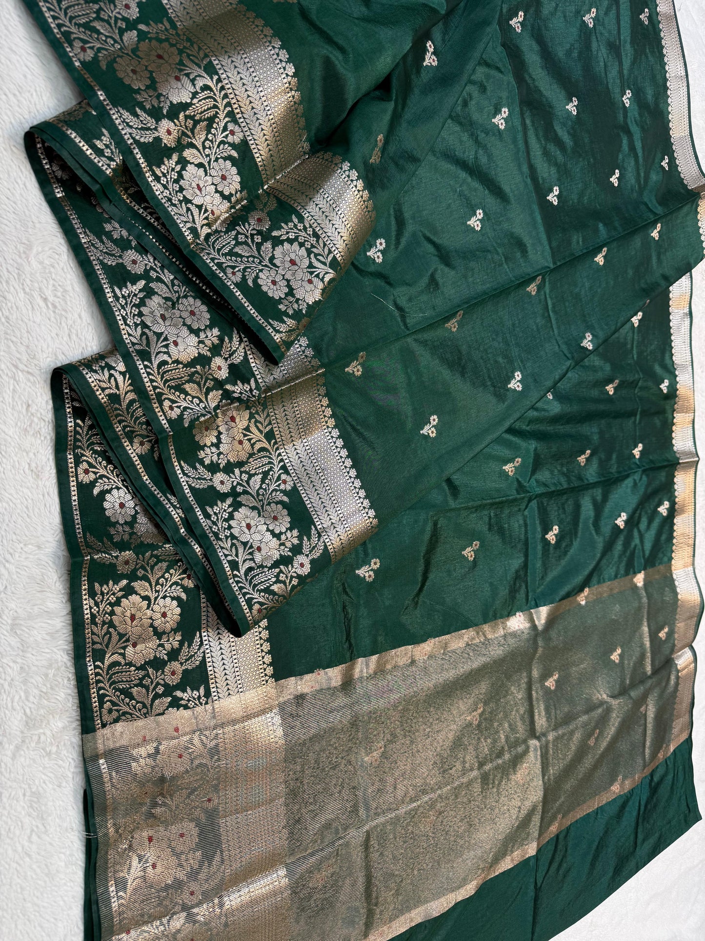 Bottle Green Soft Silk Premium Banarasi Saree