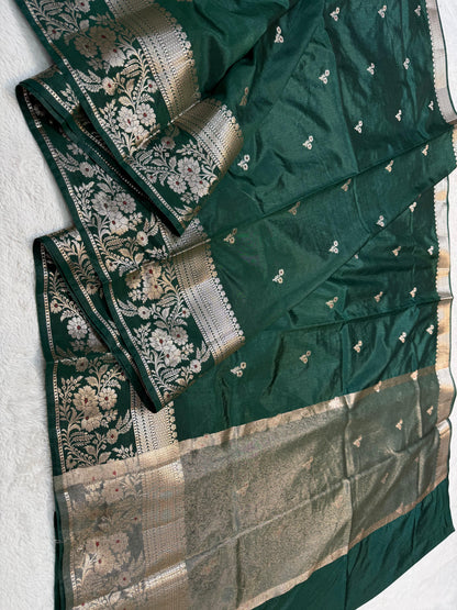 Bottle Green Soft Silk Premium Banarasi Saree
