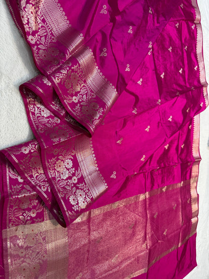 Rani Pink Soft Silk Premium Banarasi Saree