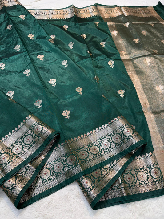 Bottle Green Soft Silk Premium Banarasi Saree