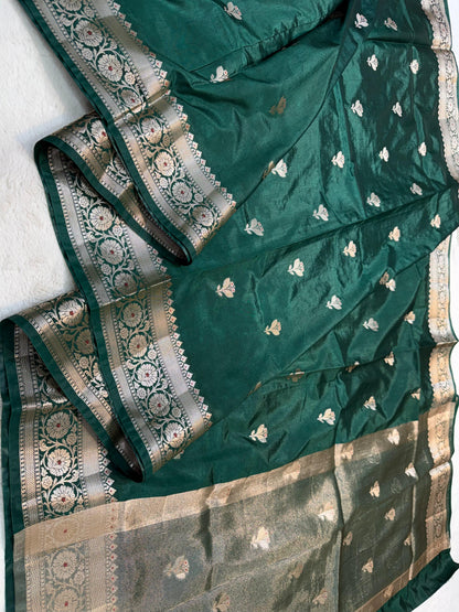 Bottle Green Soft Silk Premium Banarasi Saree