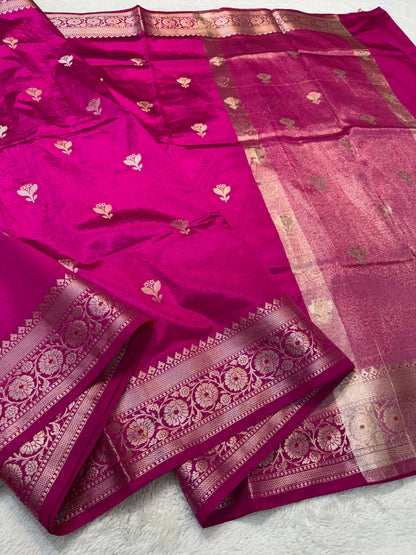 Rani Pink Soft Silk Premium Banarasi Saree