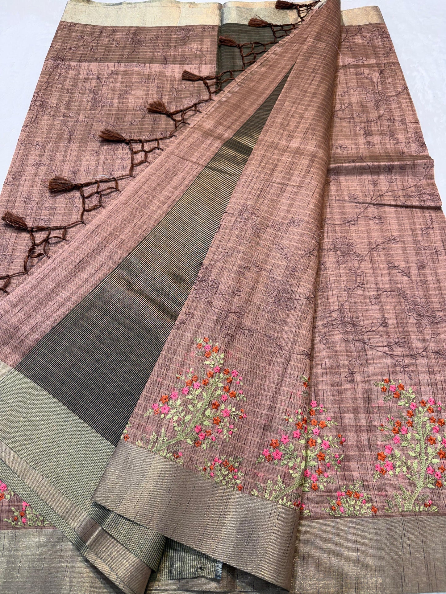 Peach  Shade Khadi Silk Designer Embroidery Premium Banarasi