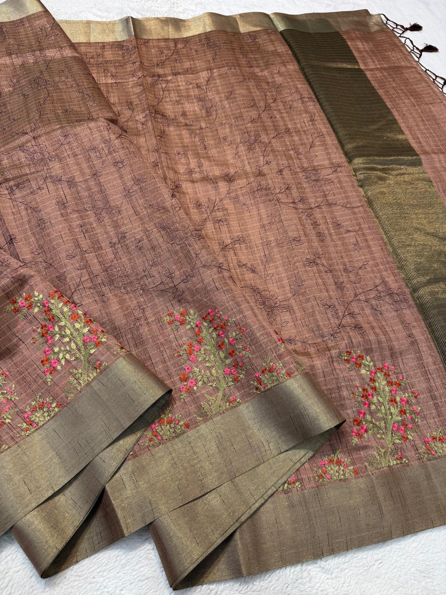 Peach  Shade Khadi Silk Designer Embroidery Premium Banarasi