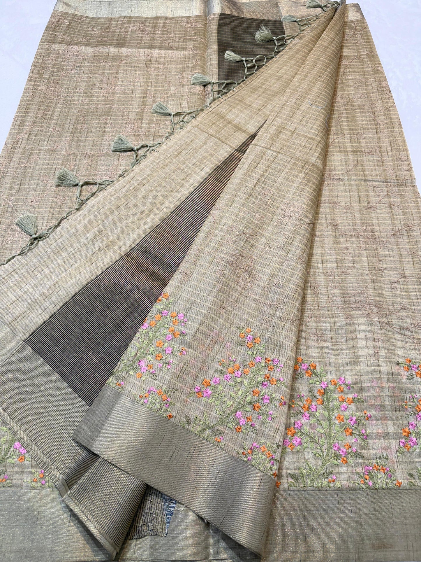 Pista Green Shade Khadi Silk Designer Embroidery Premium Banarasi