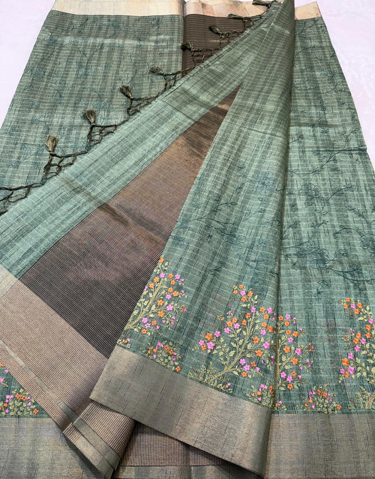 Green Shade Khadi Silk Designer Embroidery Premium Banarasi