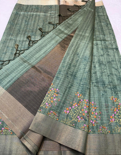 Green Shade Khadi Silk Designer Embroidery Premium Banarasi