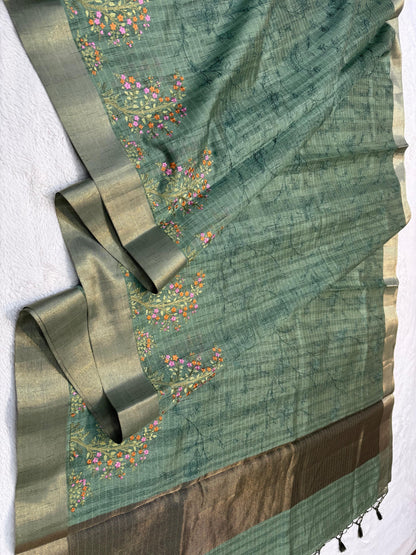 Green Shade Khadi Silk Designer Embroidery Premium Banarasi