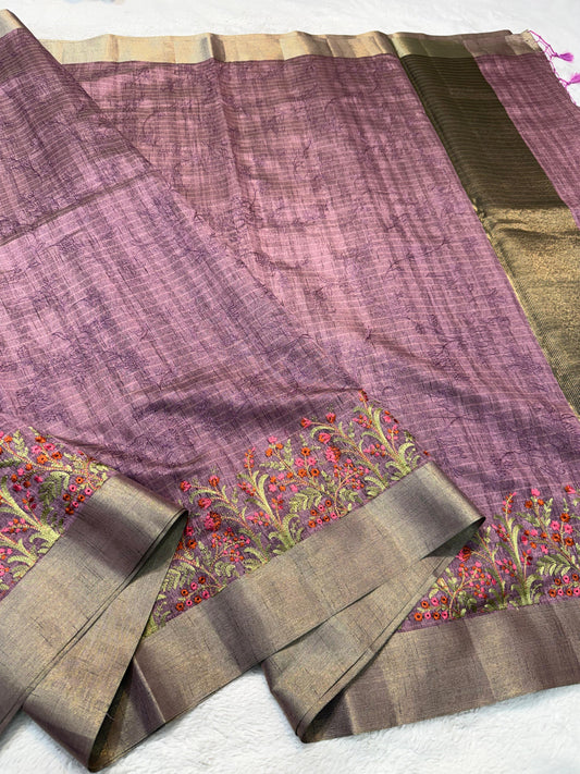 Pink Shade Khadi Silk Designer Embroidery Premium Banarasi
