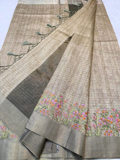 Pista Green Shade Khadi Silk Designer Embroidery Premium Banarasi