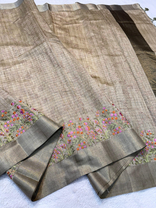 Pista Green Shade Khadi Silk Designer Embroidery Premium Banarasi