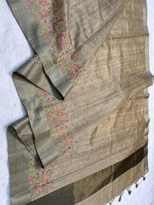 Pista Green Shade Khadi Silk Designer Embroidery Premium Banarasi