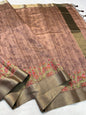 Peach Green Shade Khadi Silk Designer Embroidery Premium Banarasi