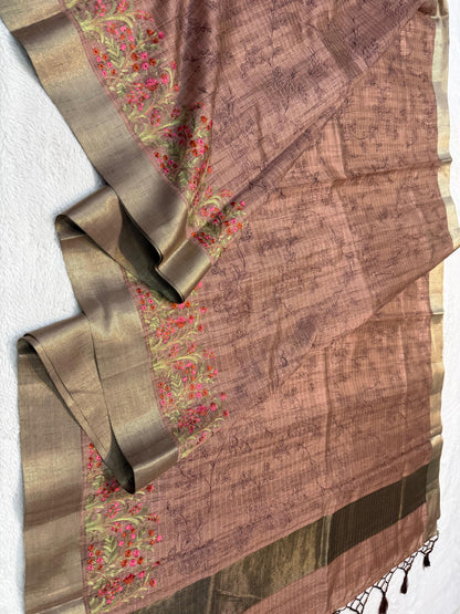Peach Green Shade Khadi Silk Designer Embroidery Premium Banarasi