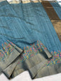 Firozi Blue Shade Khadi Silk Designer Embroidery Premium Banarasi