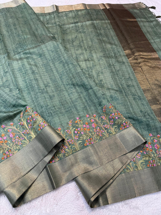 Green Shade Khadi Silk Designer Embroidery Premium Banarasi