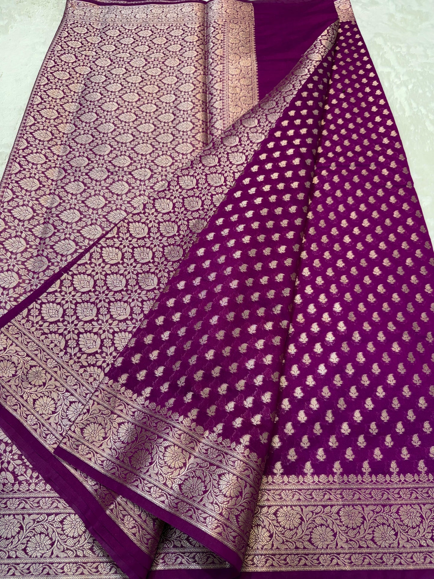 Deep Purple Shade Georgette Silk Premium Banarasi Saree