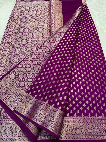 Deep Purple Shade Georgette Silk Premium Banarasi Saree