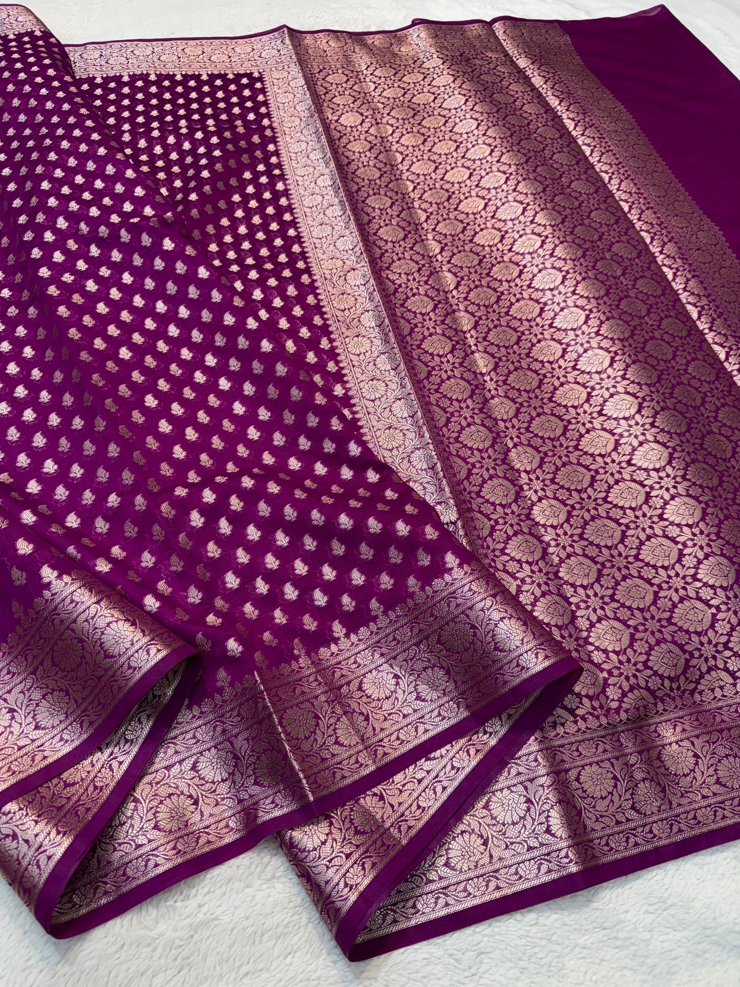 Deep Purple Shade Georgette Silk Premium Banarasi Saree