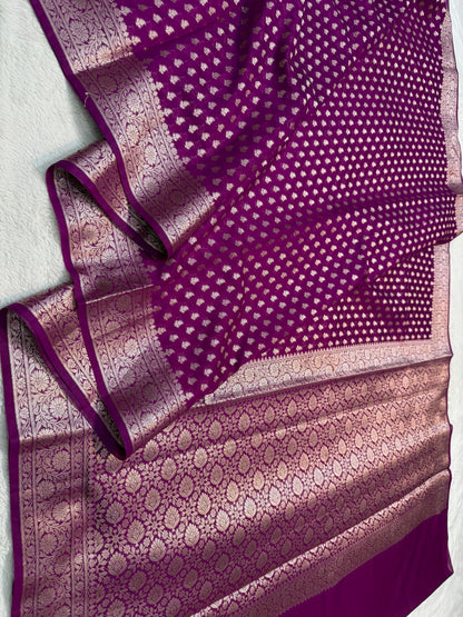 Deep Purple Shade Georgette Silk Premium Banarasi Saree